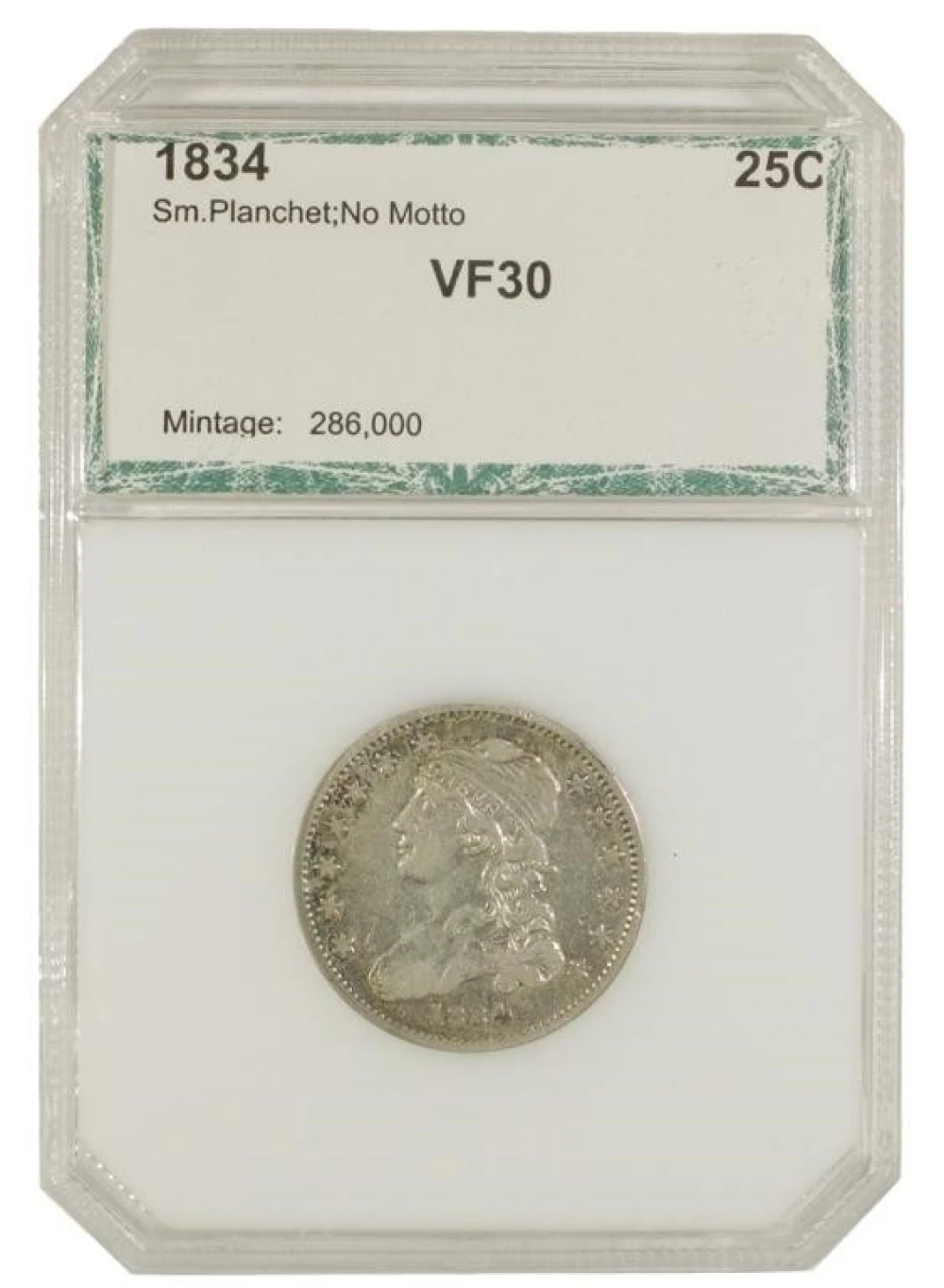 1834 Bust Quarter. PCI VF-30