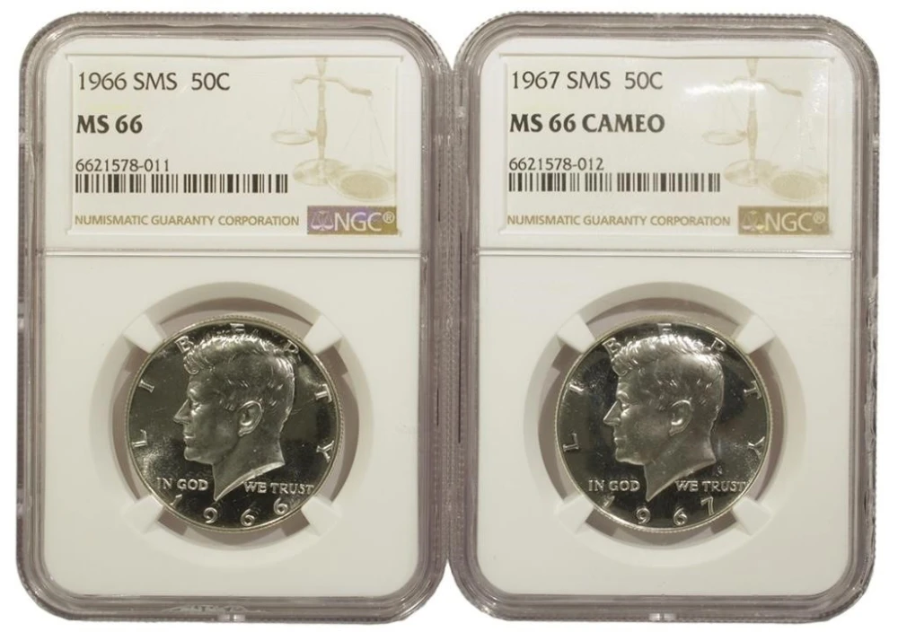 1966 and 1967 SMS Kennedy Half Dollar Pair