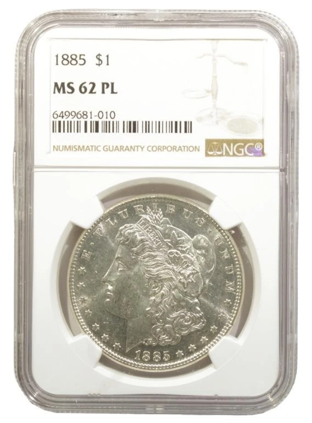 1885 Morgan Dollar. NGC MS-62 PL