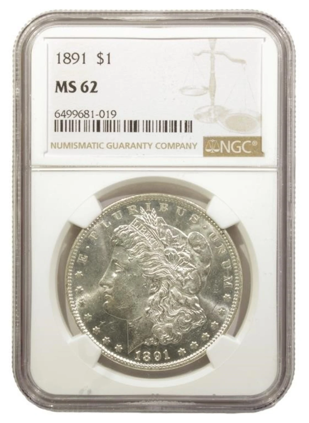 1891 Morgan Dollar. NGC MS-62