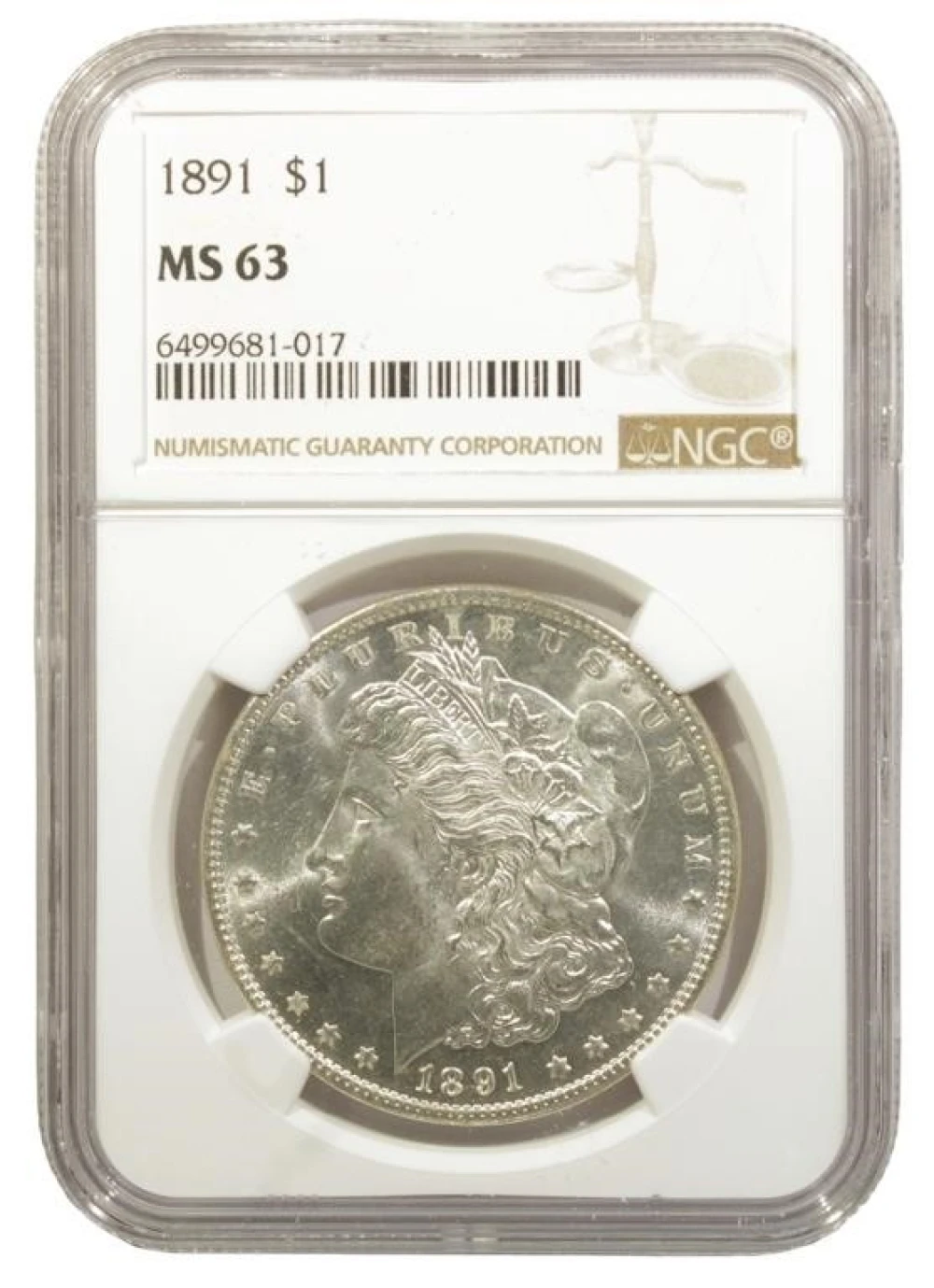 1891 Morgan Dollar. NGC MS-63