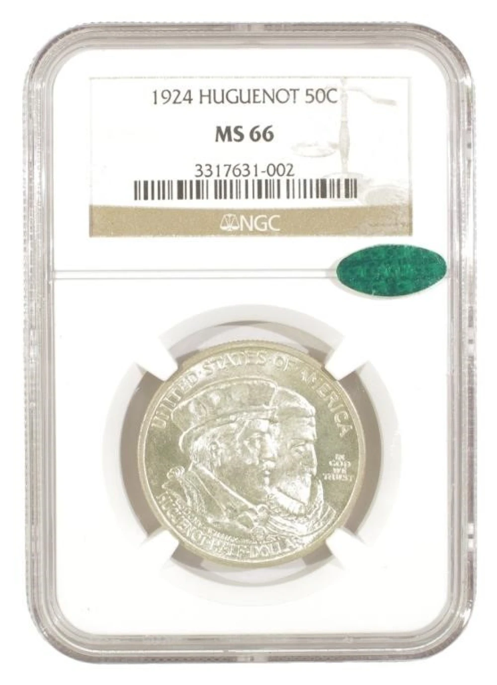 Splendid Gem Mint State 1924 Huguenot Half Dollar