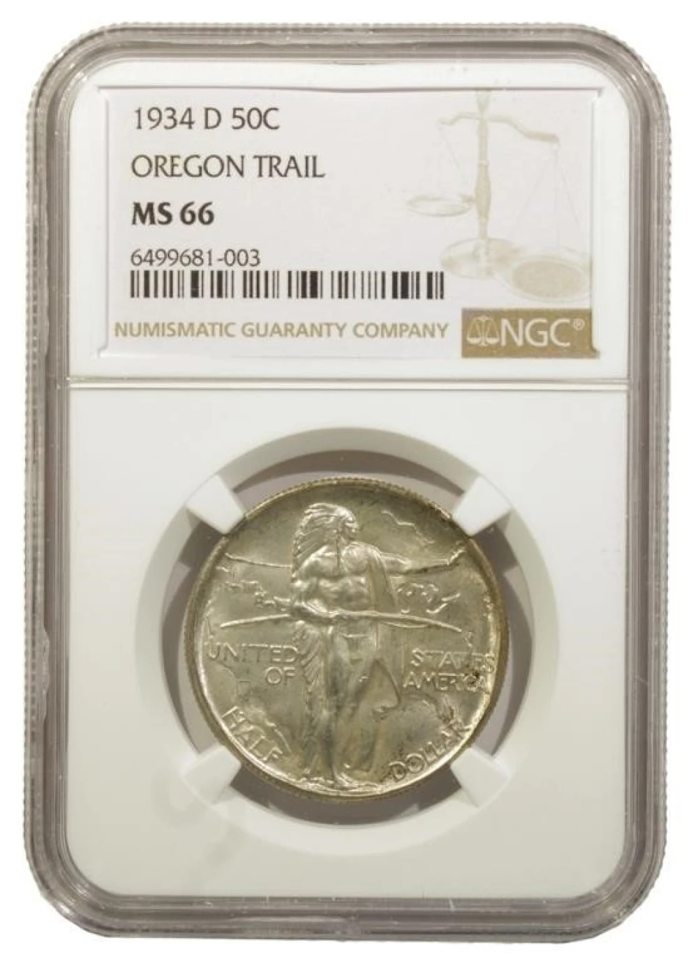 1934-D Oregon Half Dollar. NGC MS-66