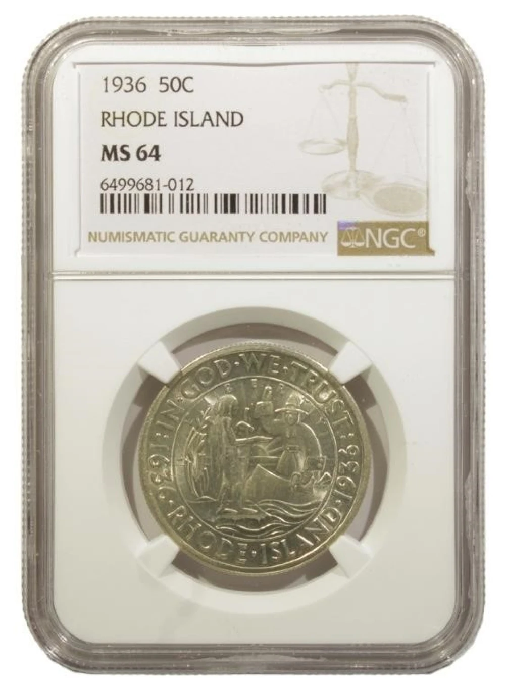 1936 Rhode Island Half Dollar. NGC MS-64