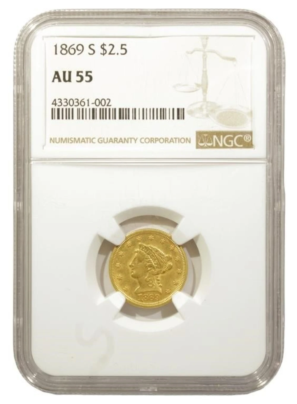 1869-S $2.50 Liberty NGC AU-55