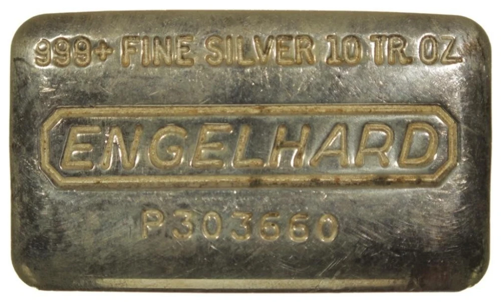 A 4th Older 10 oz Engelhard Poured Silver Bar