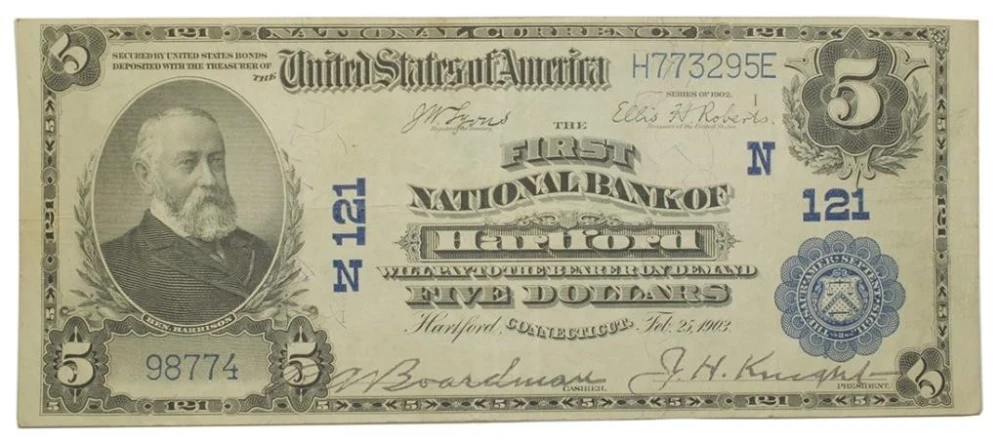 Connecticut. Hartford. VF $5 National Currency