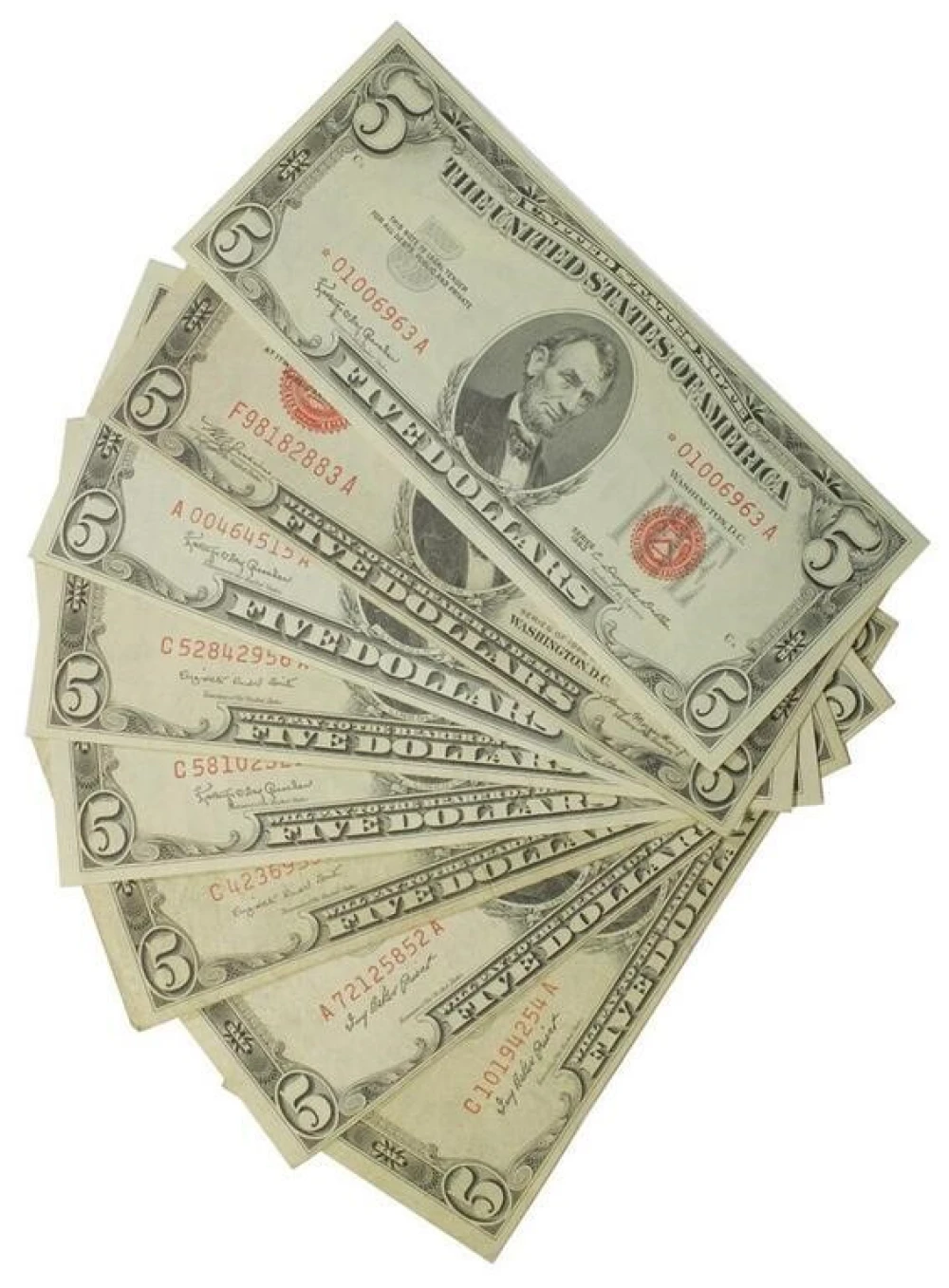 Selection of Red Seal U.S. Note $5