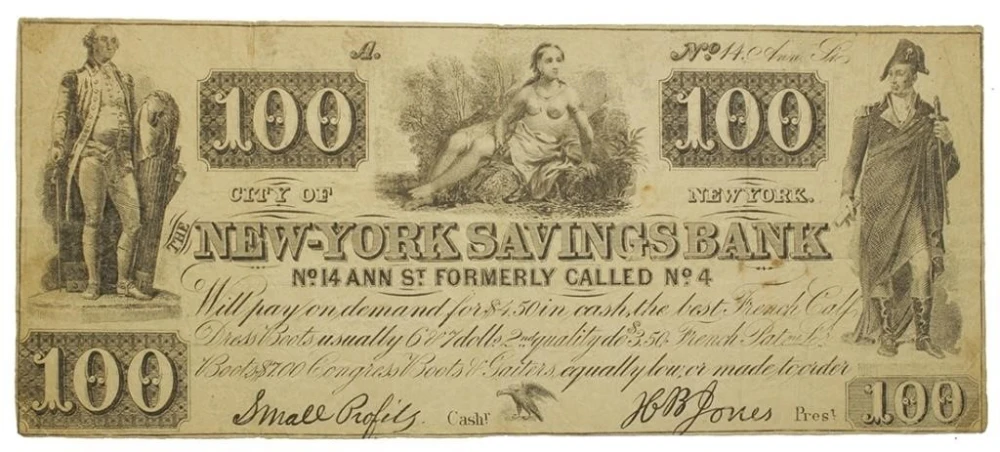 New York. 1870s-Era $100 Advertising Note