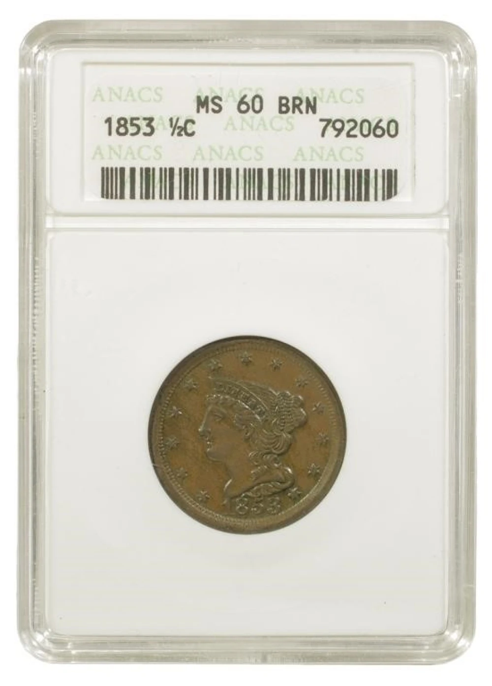 Brown Unc 1853 Half Cent