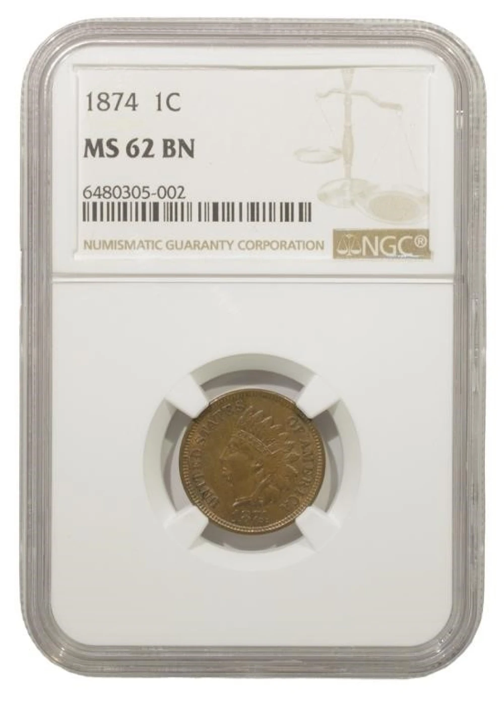 Select BN Unc 1874 Indian Cent