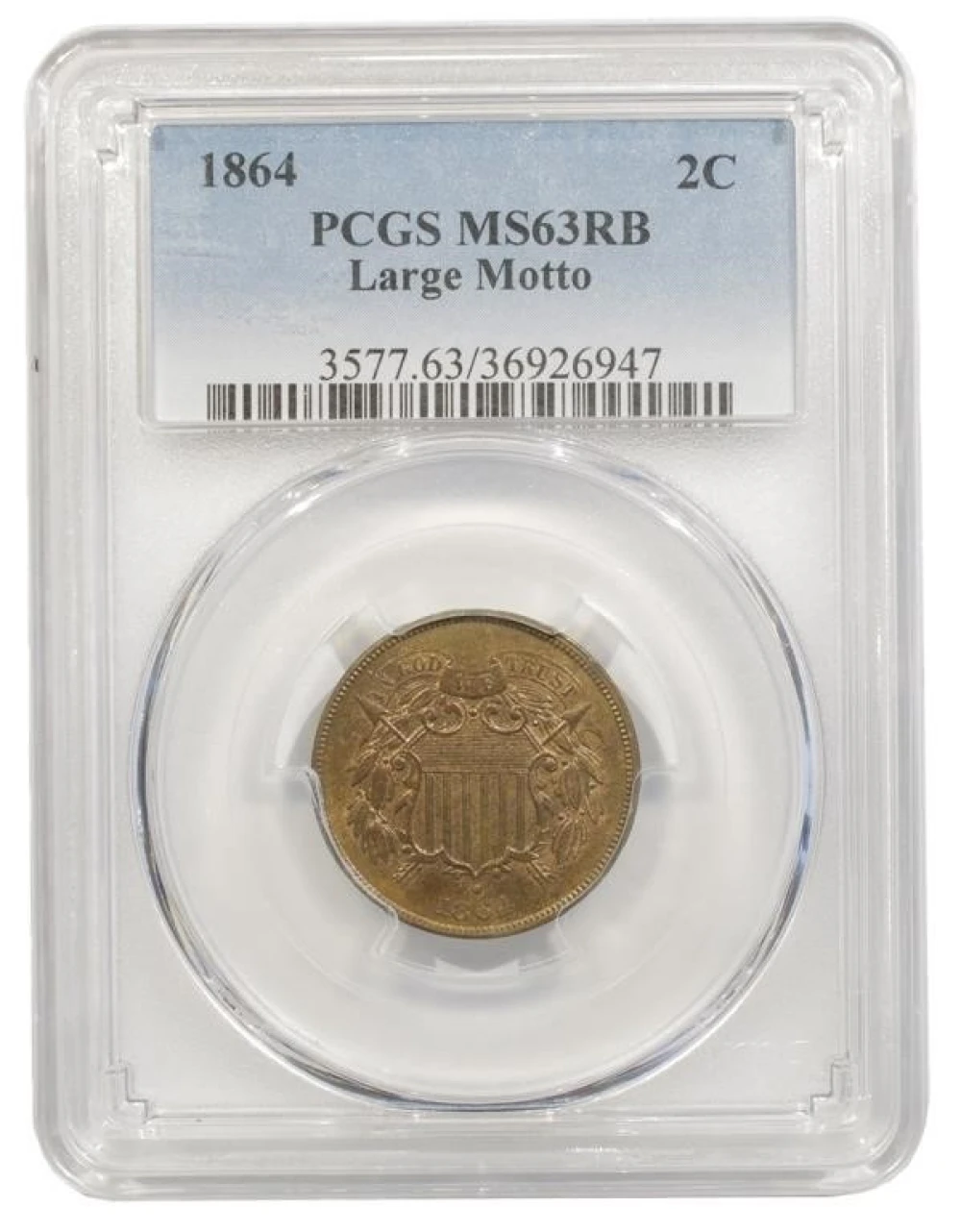 Choice RB Unc Large Motto 1864 Two-Cents