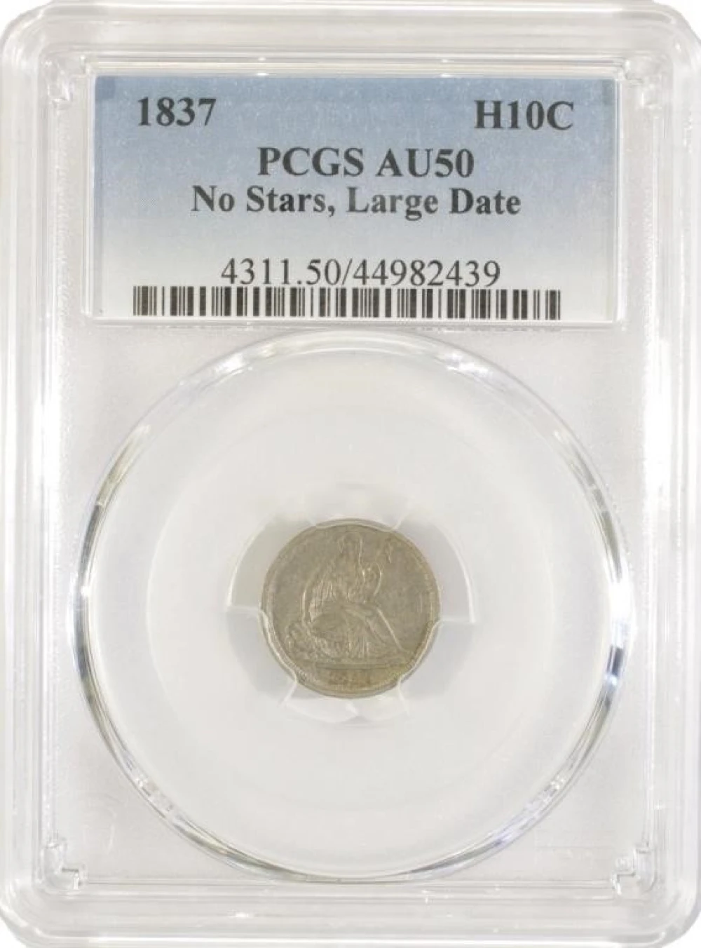 AU 1837 No Stars Seated Half Dime