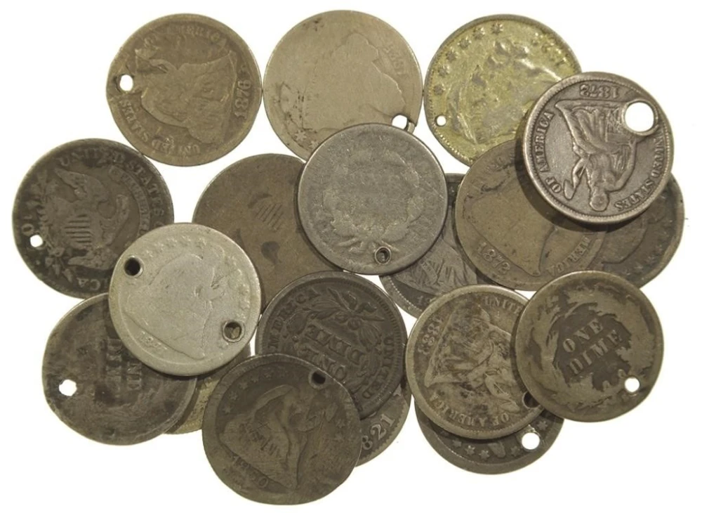 Group of Holed Bust and Seated Dimes