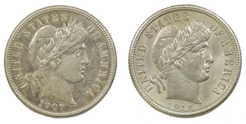 Pair of Barber Dimes