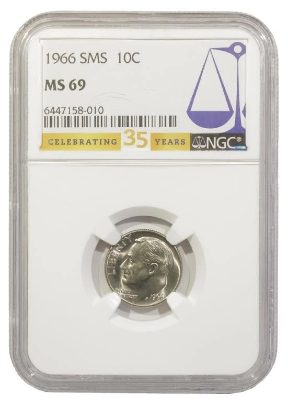 Superlative Gem Unc 1966 SMS Dime