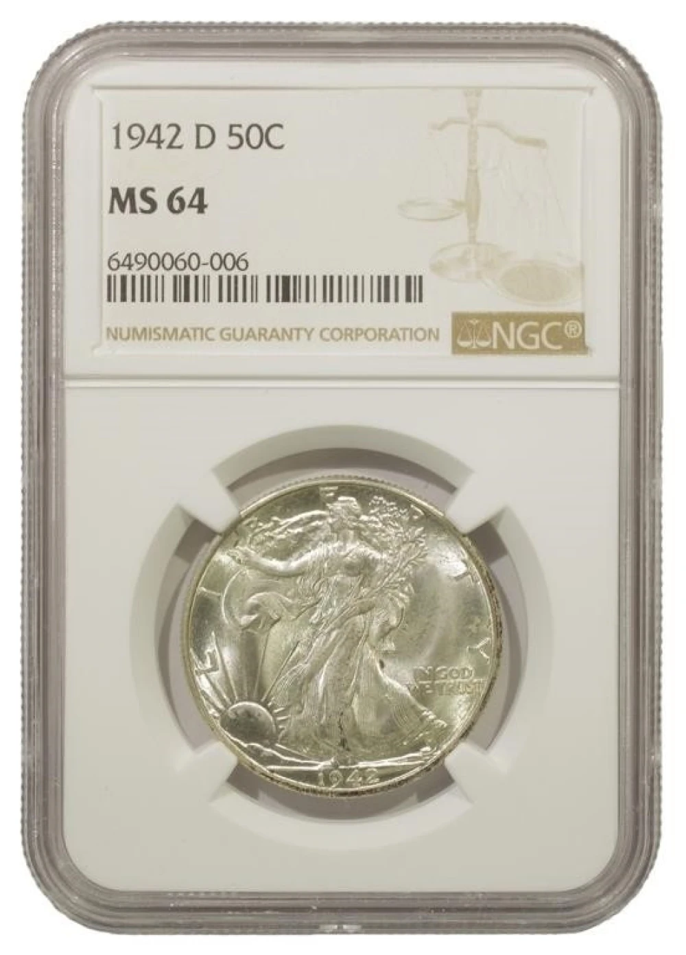 Very Choice Mint State 1942-D Half Dollar