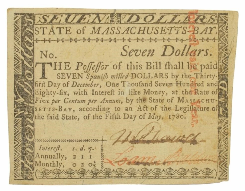 Massachusetts. AU May 5, 1780 $7 Note