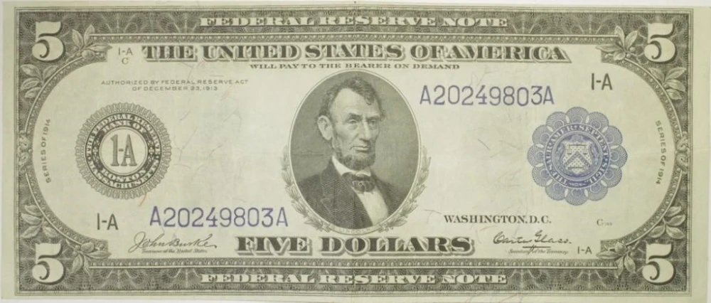 Crisp VF Series 1914 $5