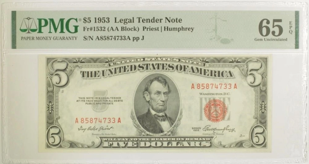 Gem 1953 United States Note $5