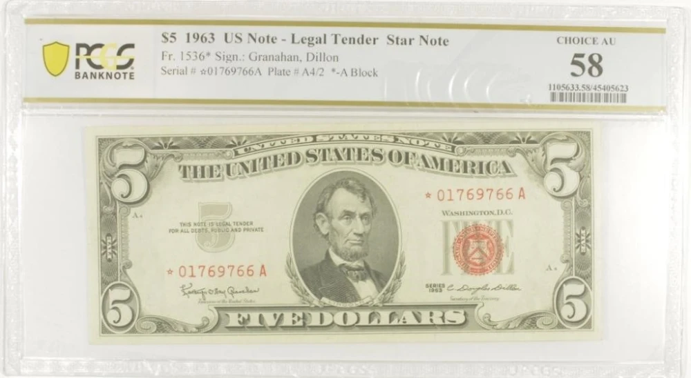 Very Choice AU 1963 $5 U.S. Star Note