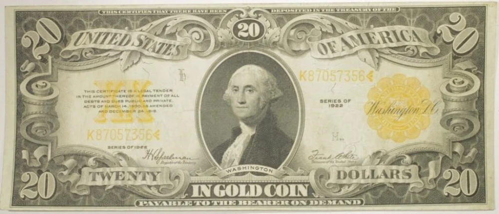 EF Series 1922 $20 Gold Coin Note