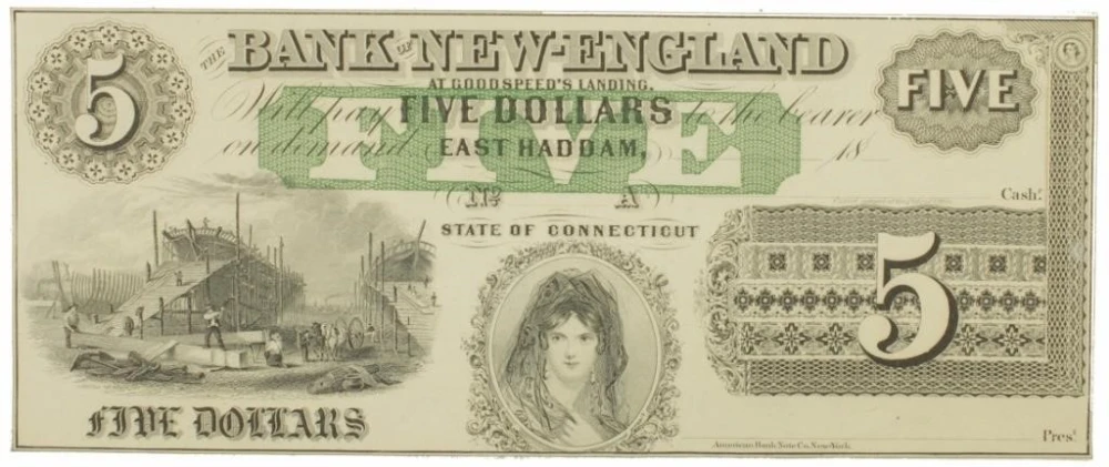 Connecticut. East Haddam. Crisp New $5 Remainder