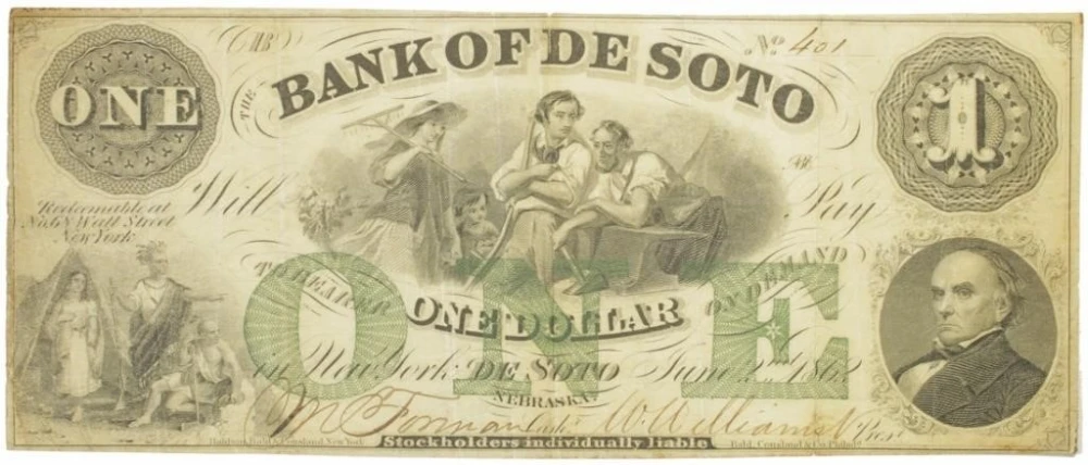 Nebraska. De Soto. VF $1 Note