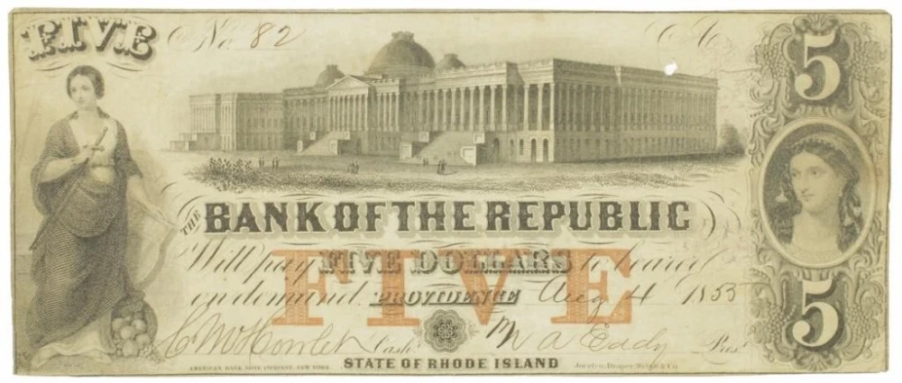Rhode Island. Providence. August 4, 1855 $5