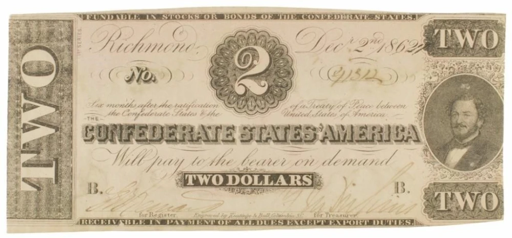 Confederate States. December 2, 1862 $2