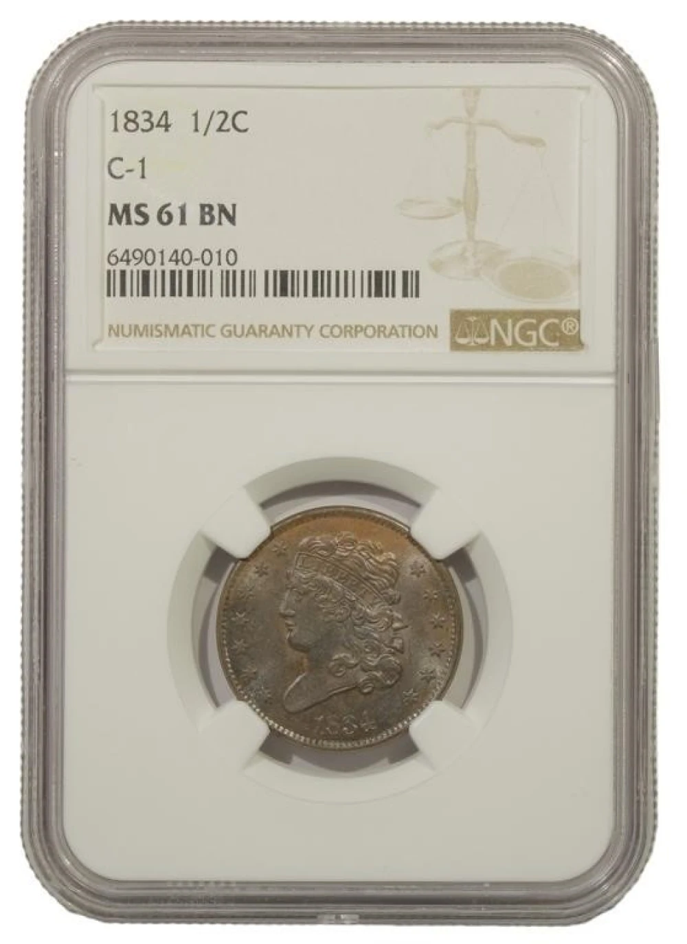 Select BN Unc 1834 Half Cent