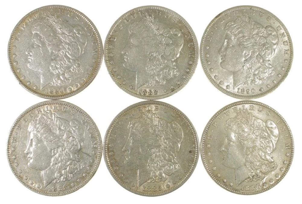 6 Better Grade Morgan Dollars