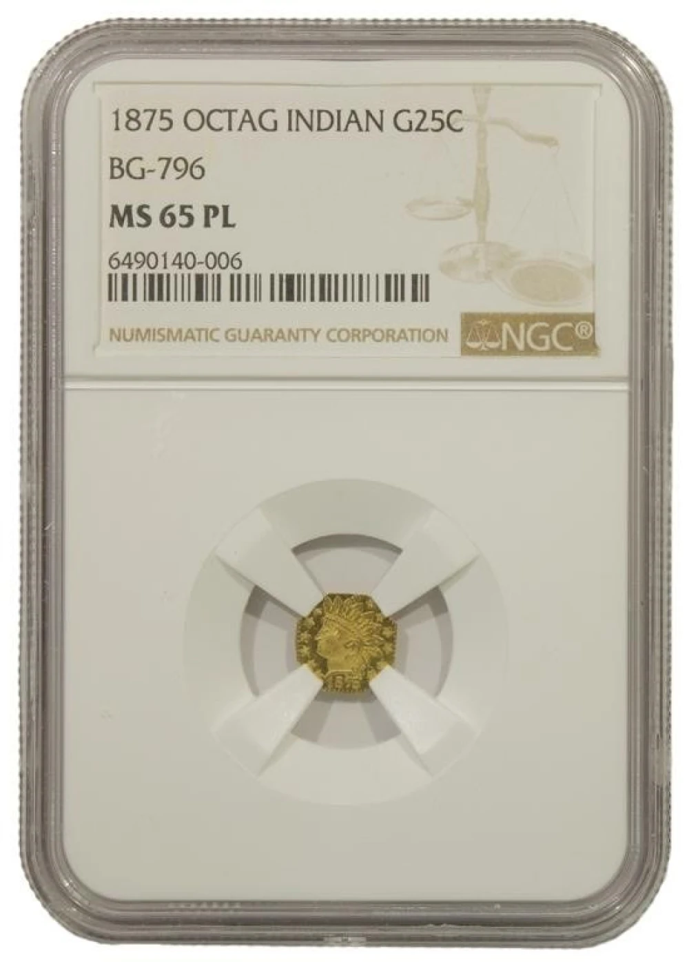 Octagonal Gem PL 1875 Indian 25-Cents