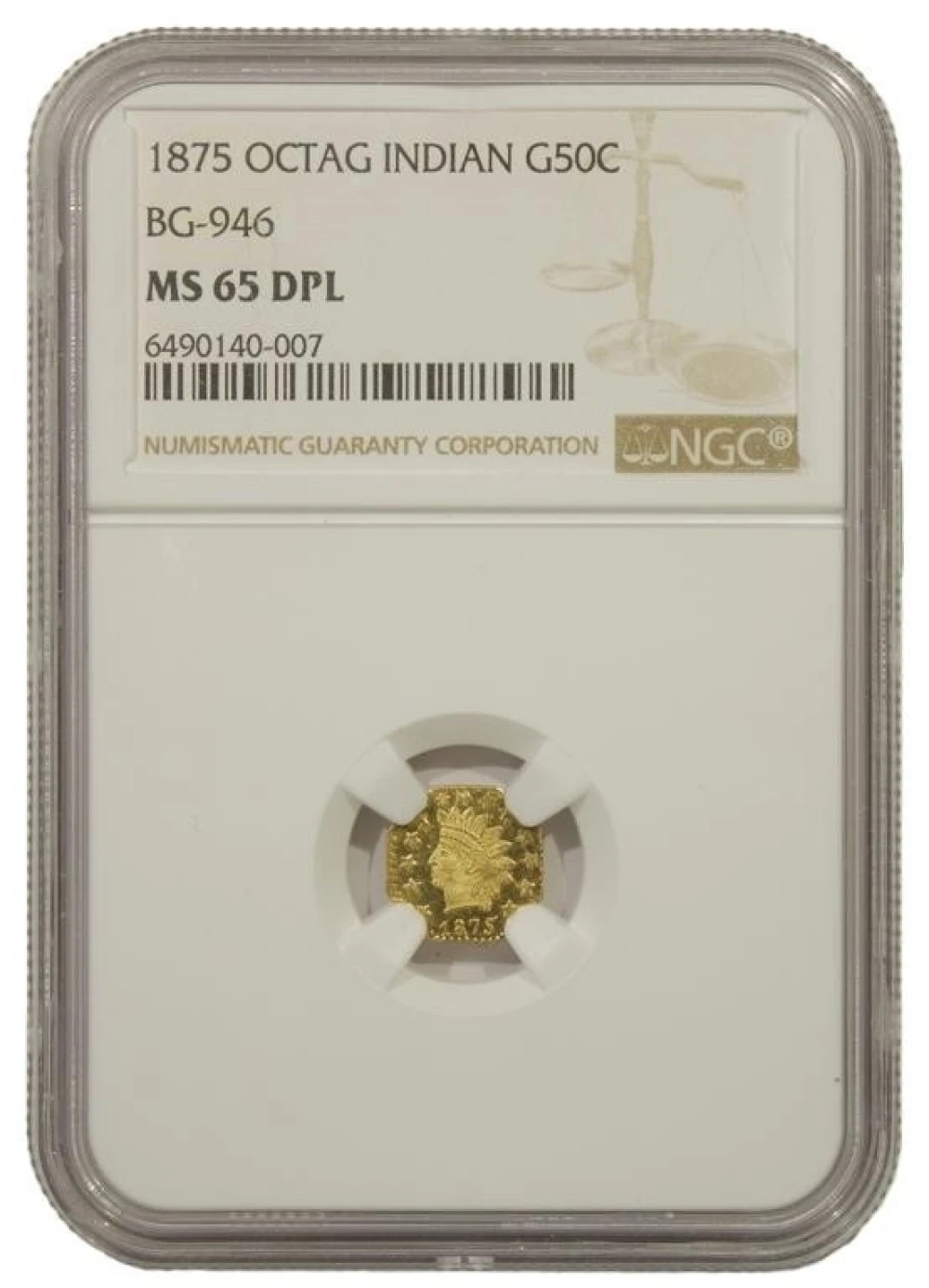Octagonal Gem DPL 1875 Indian 50-Cents