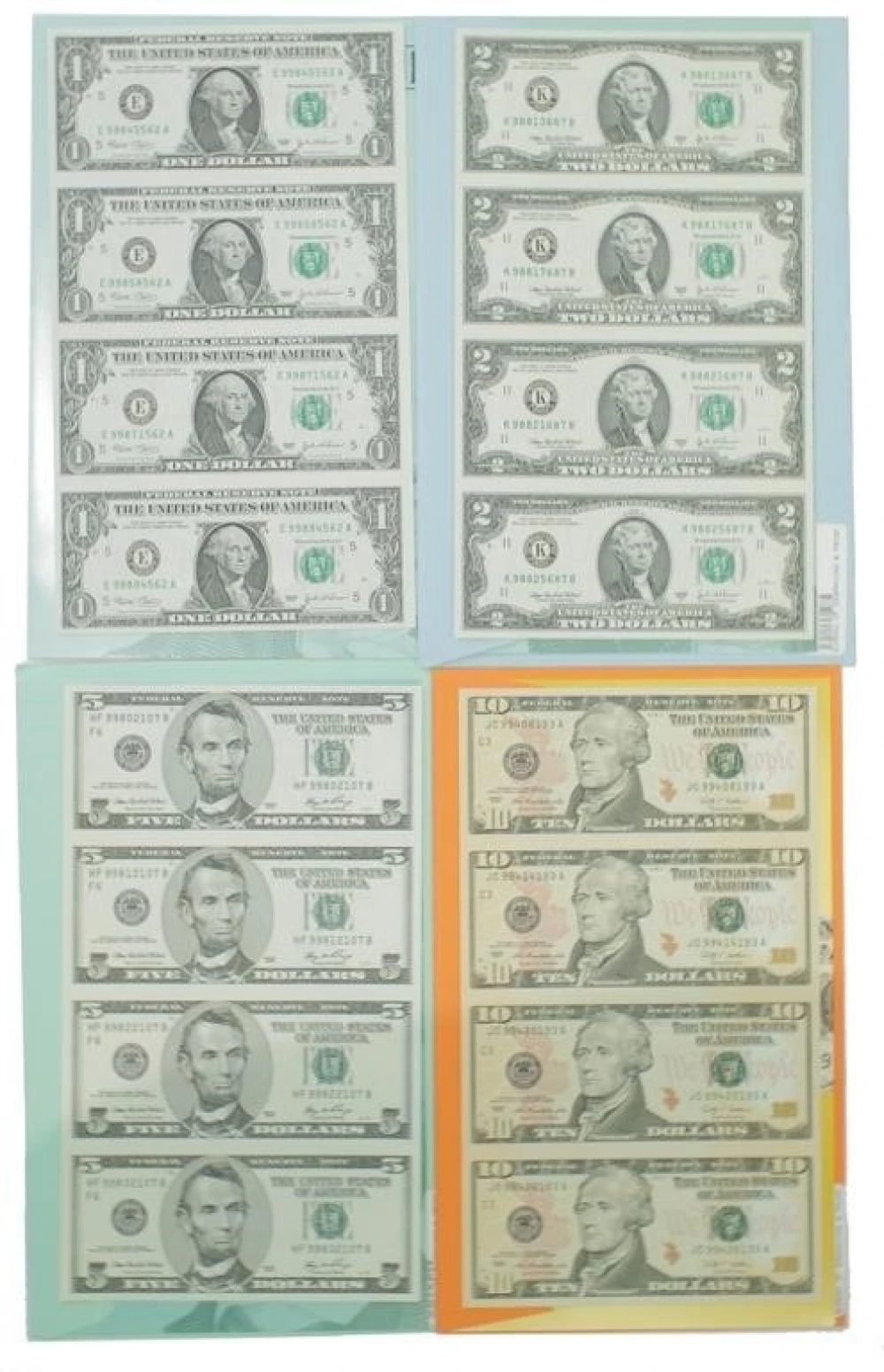 Selection of Four-Note Uncut Sheets U.S. Currency