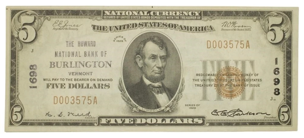EF $5 Series 1929 National Currency Note
