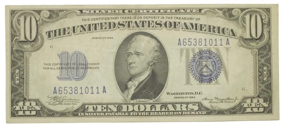 EF Series 1934 $10 Silver Certificate
