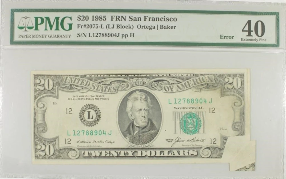 EF Series 1985 $20 Butterfly Fold Error
