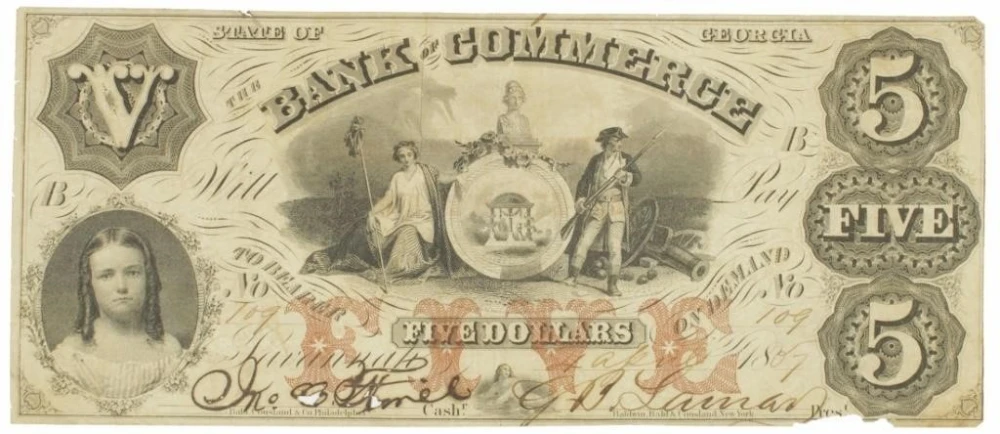Georgia. Savannah. VF $5 Note