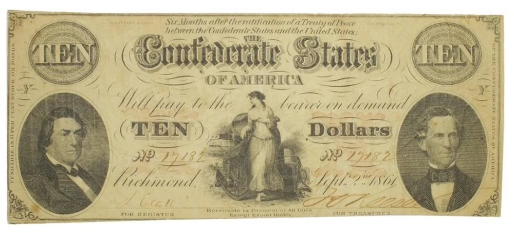 Confederate States. 1861 $10 Note
