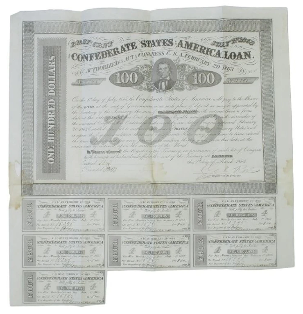 1863 Confederate $100 Bond