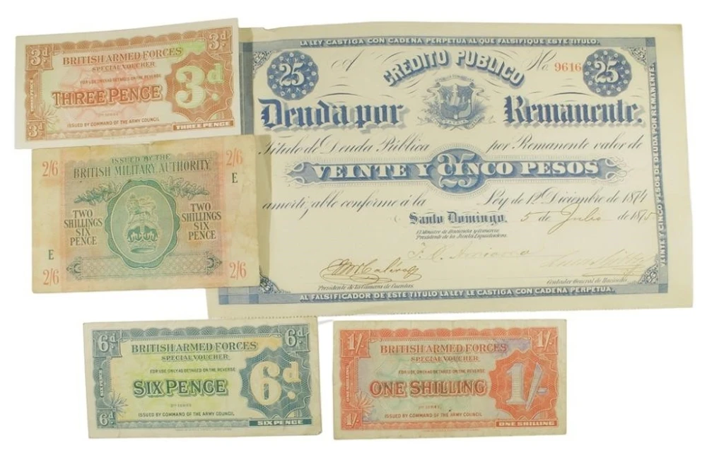 Group of World Paper Money and Bonds