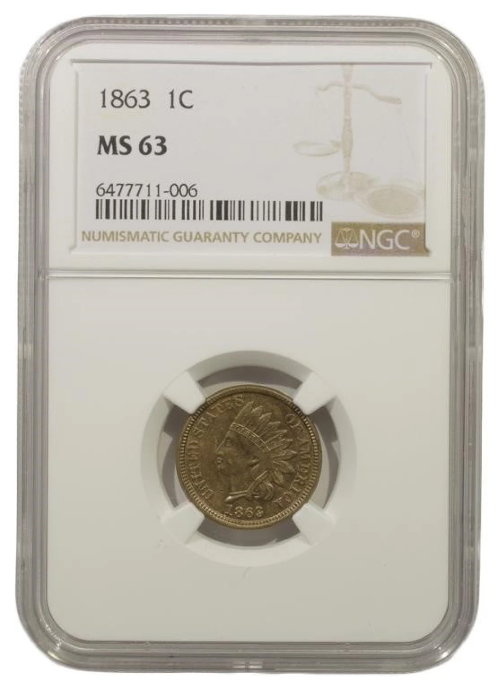 Choice Unc 1863 Indian Cent