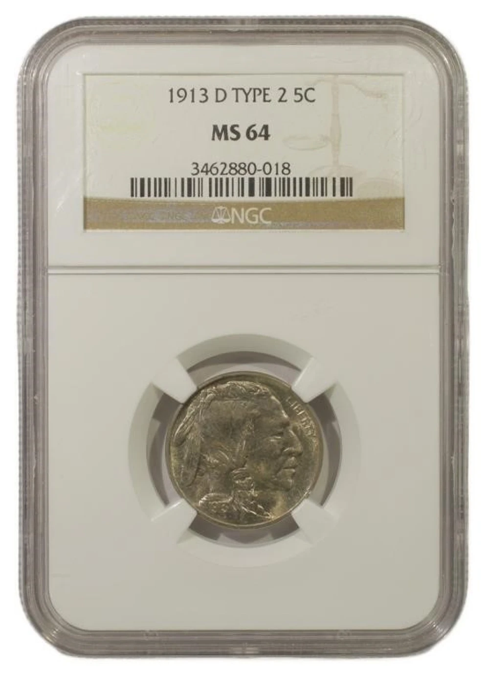 Near Gem 1913-D Type II Buffalo Nickel
