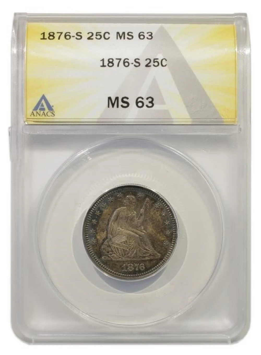 Toned Choice Mint State 1876-S Quarter