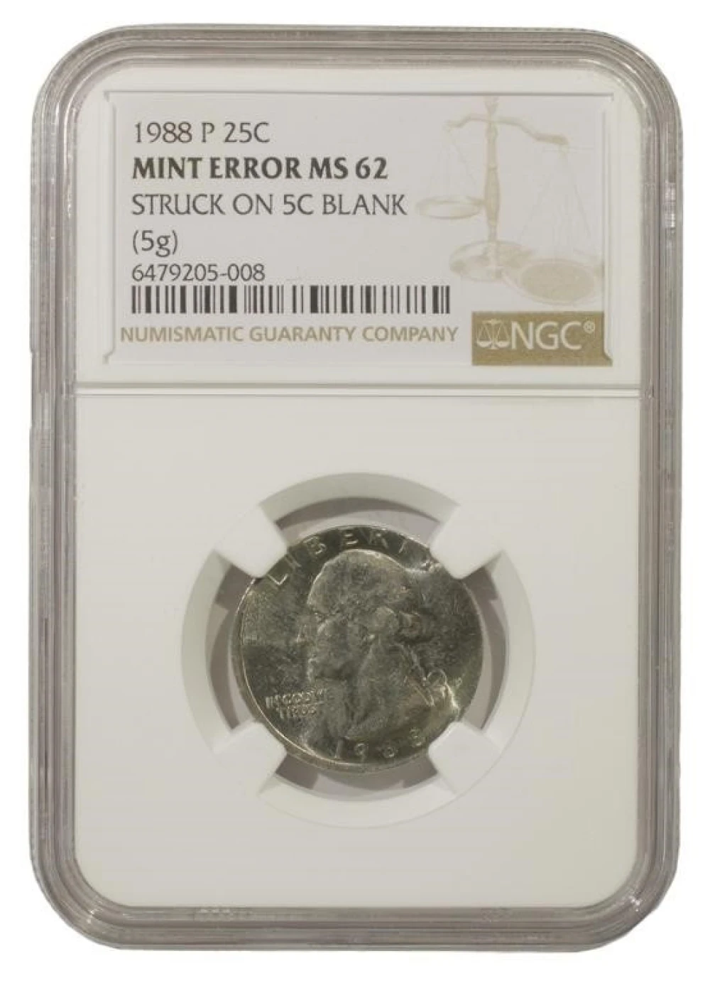 Select Unc 1988-P Quarter on Five-Cents Planchet