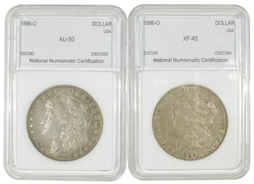 Pair of EF 1886-O Morgan Dollars