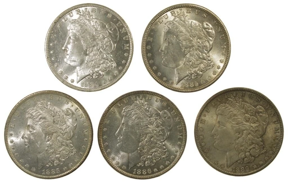 Five Different Unc Morgan Dollars