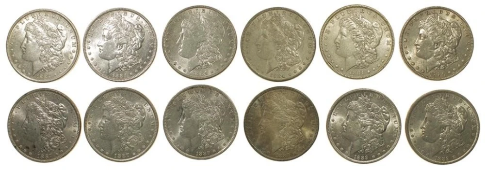 A Dozen AU Morgan Dollars