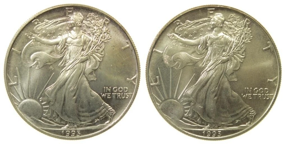 Gem Unc 1993 American Eagle Silver Dollar Pair